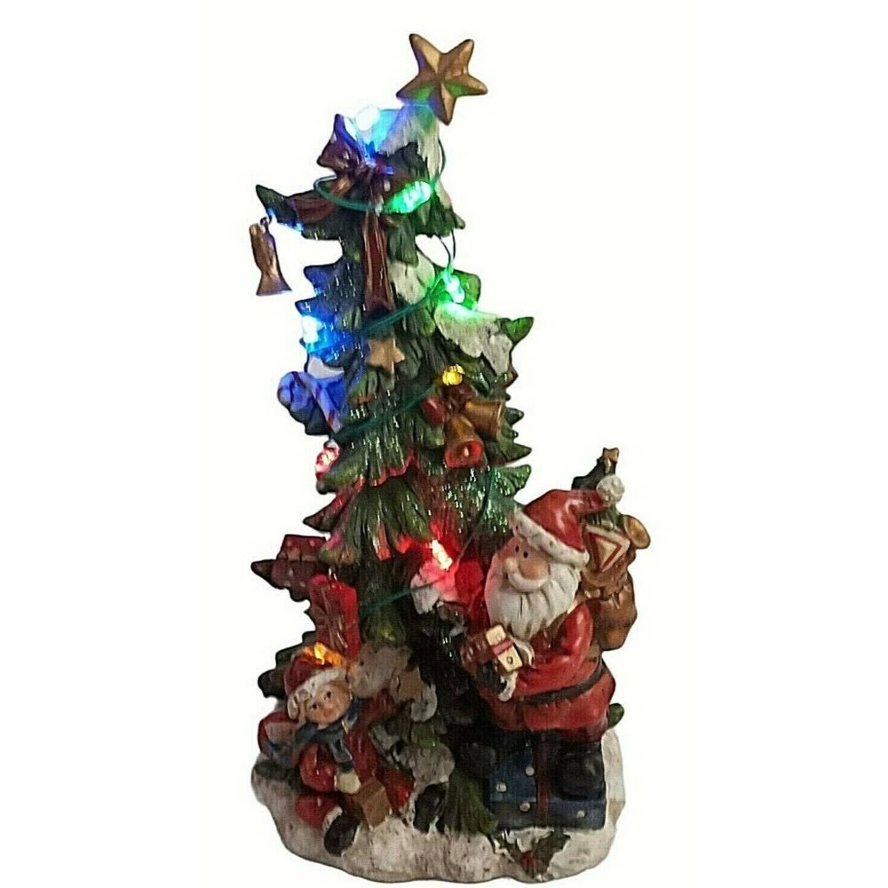 Musical Christmas Collection Lighted Santa Tree Figure LED Color Changing